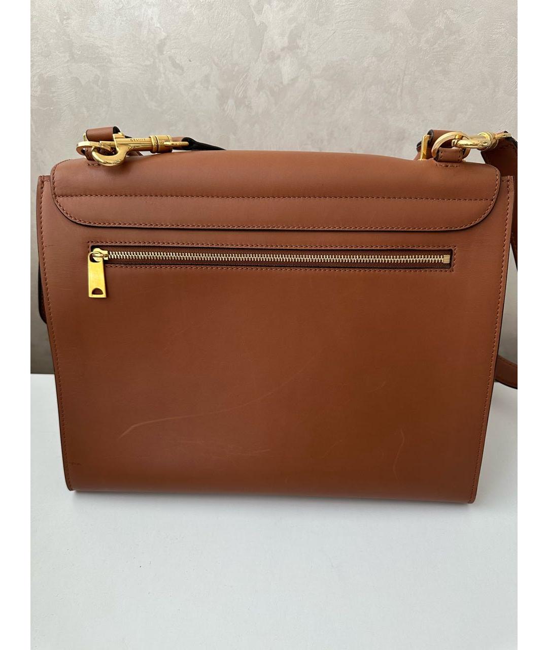 CELINE Коричневая кожаная сумка с короткими ручками, фото 3