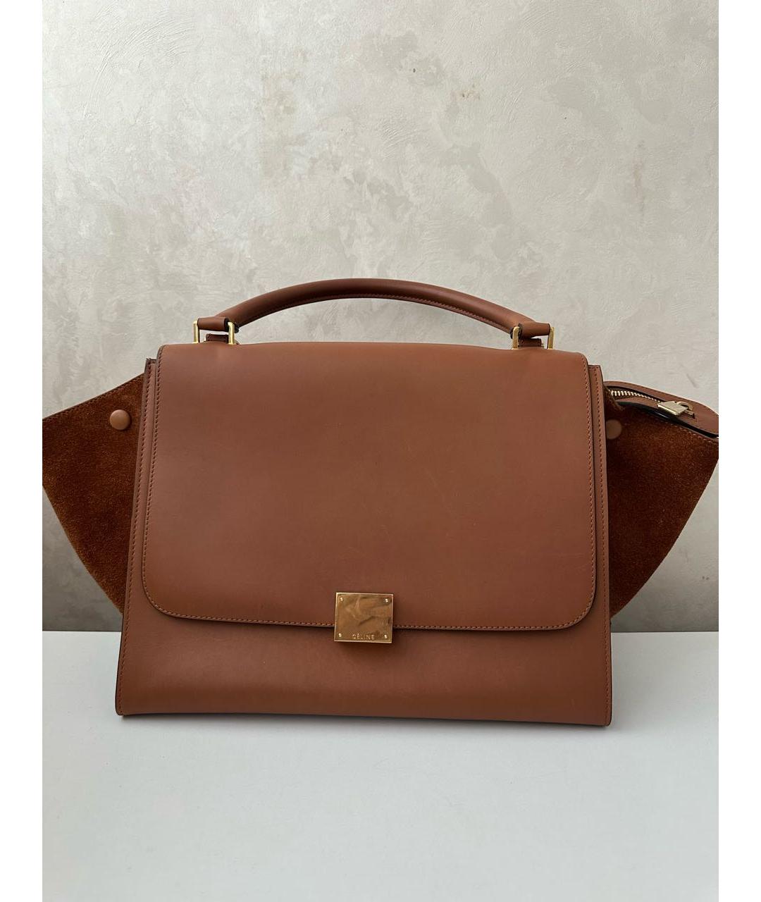 CELINE Коричневая кожаная сумка с короткими ручками, фото 2