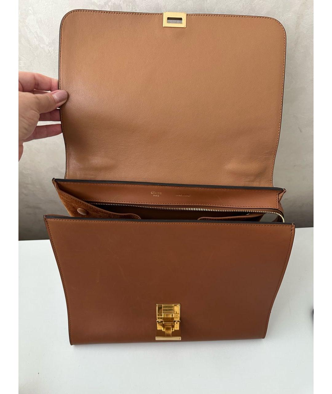 CELINE Коричневая кожаная сумка с короткими ручками, фото 5