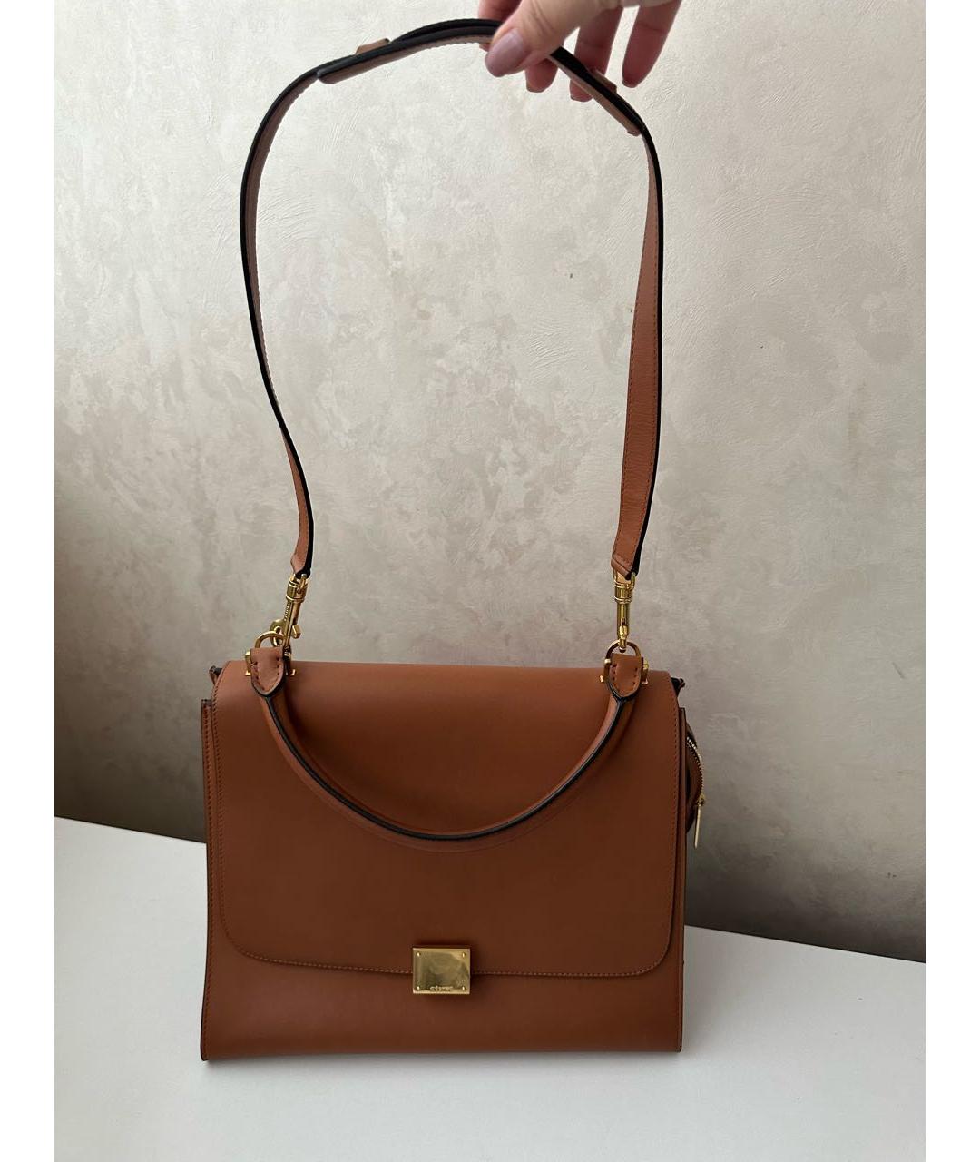 CELINE Коричневая кожаная сумка с короткими ручками, фото 4