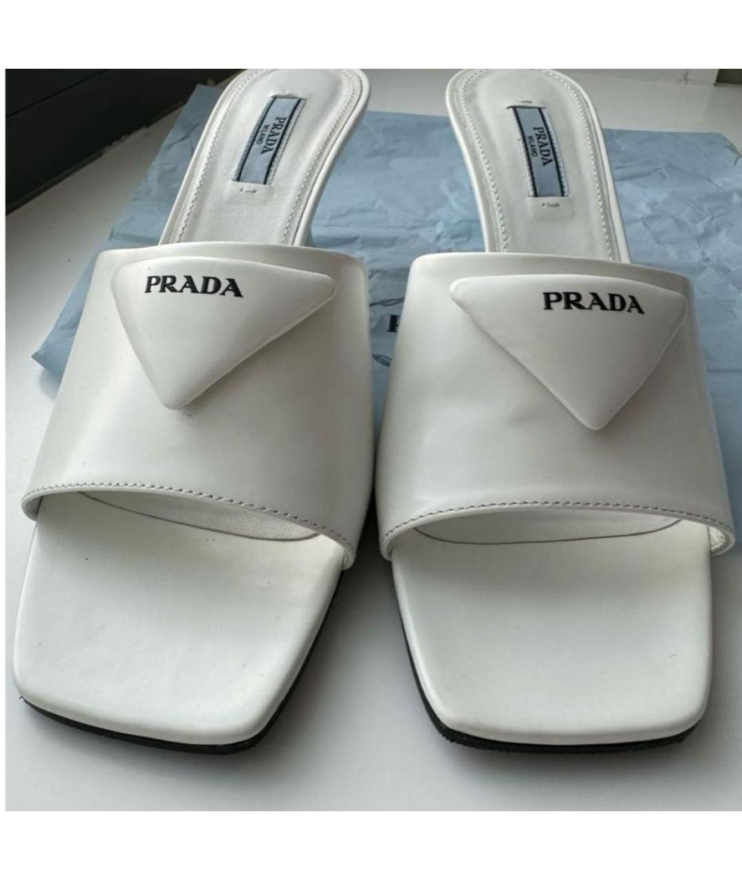 PRADA Белые кожаные мюли, фото 2