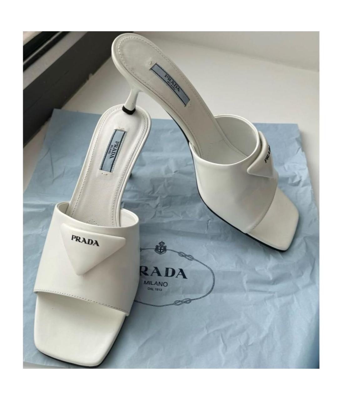 PRADA Белые кожаные мюли, фото 7