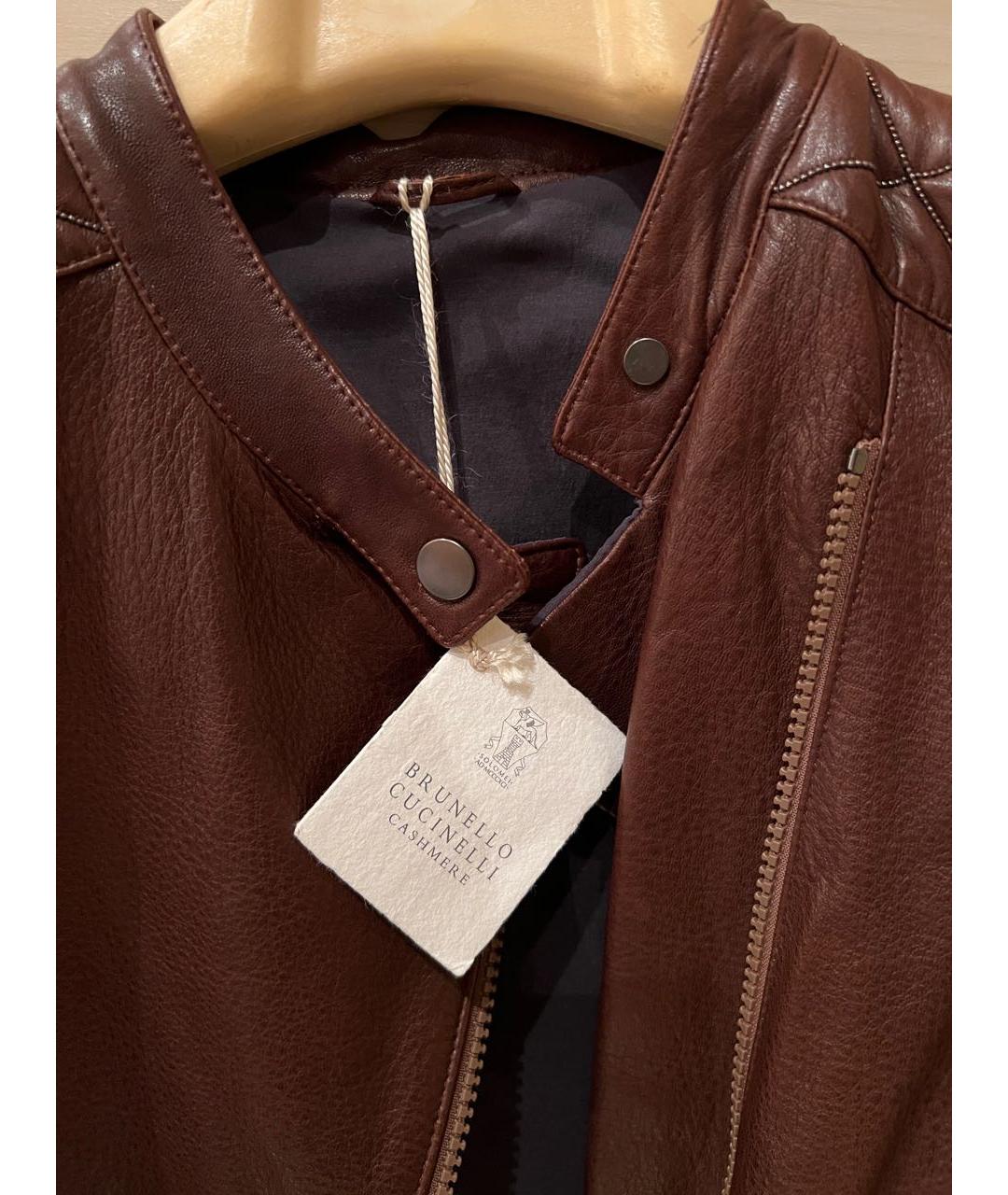 BRUNELLO CUCINELLI Коричневая кожаная куртка, фото 4