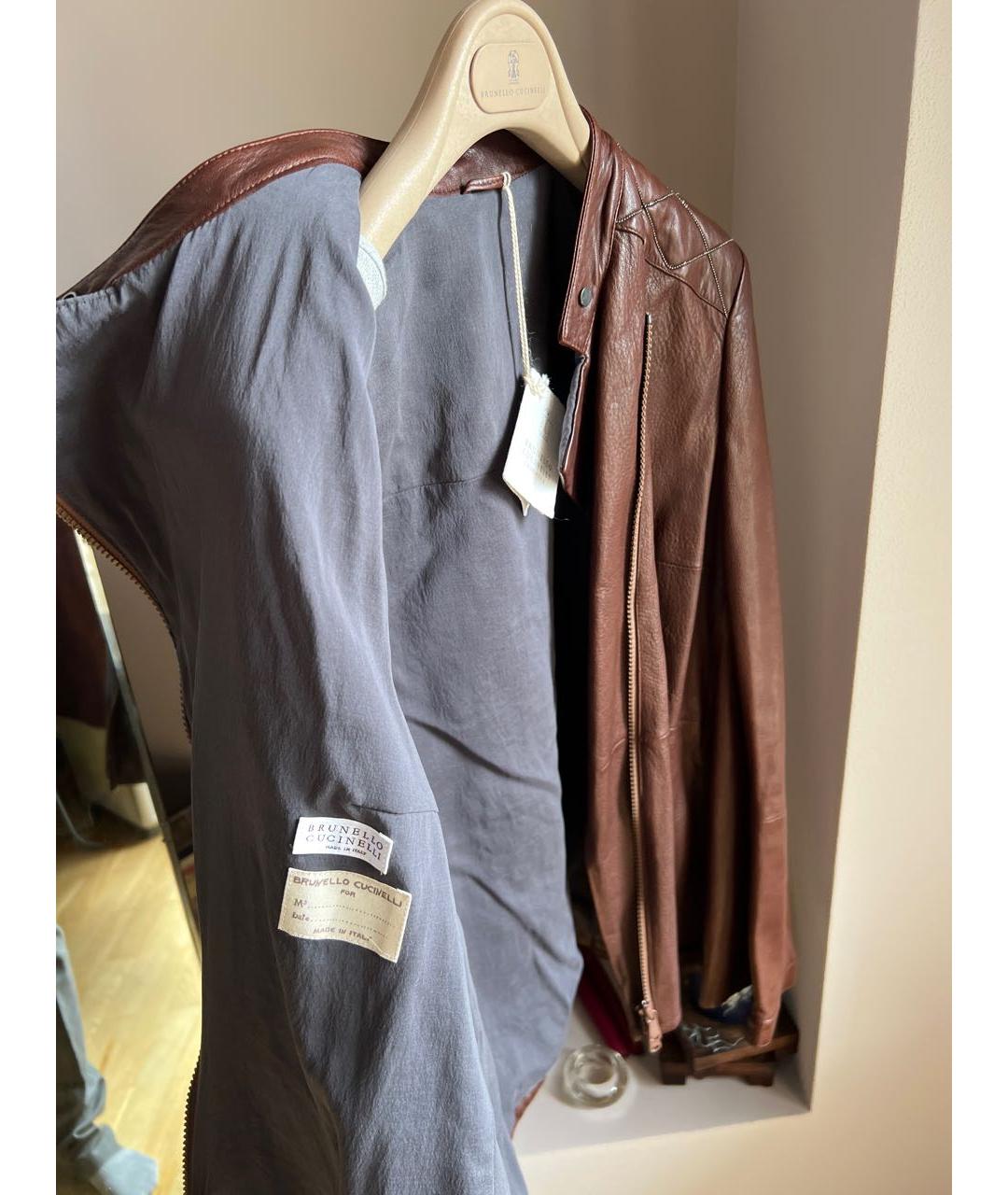 BRUNELLO CUCINELLI Коричневая кожаная куртка, фото 8