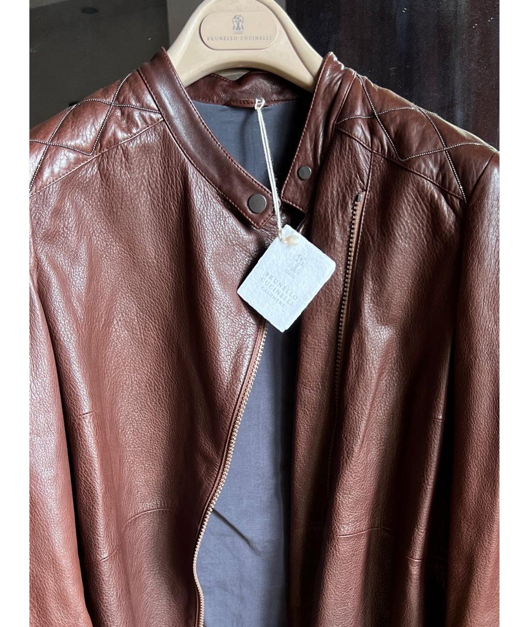 BRUNELLO CUCINELLI Коричневая кожаная куртка, фото 3