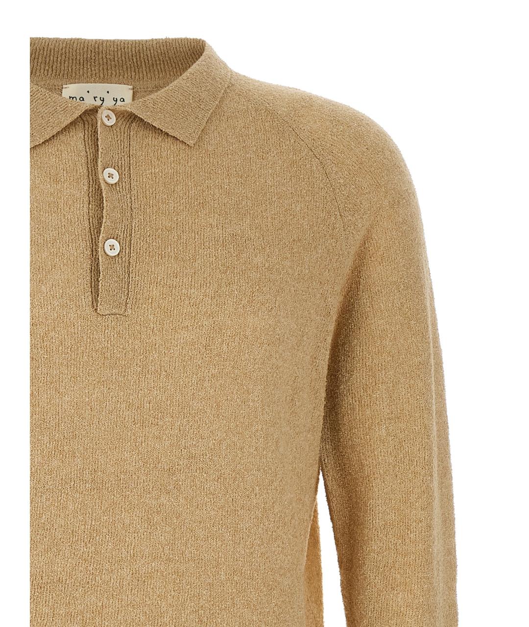 MA'RY'YA Бежевое хлопковое поло с длинным рукавом, фото 3