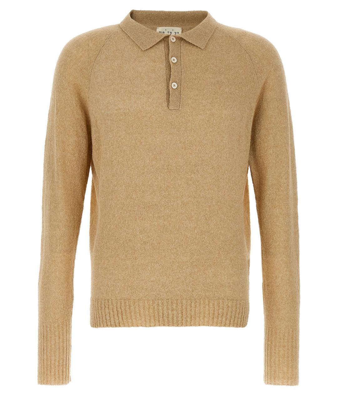 MA'RY'YA Бежевое хлопковое поло с длинным рукавом, фото 1