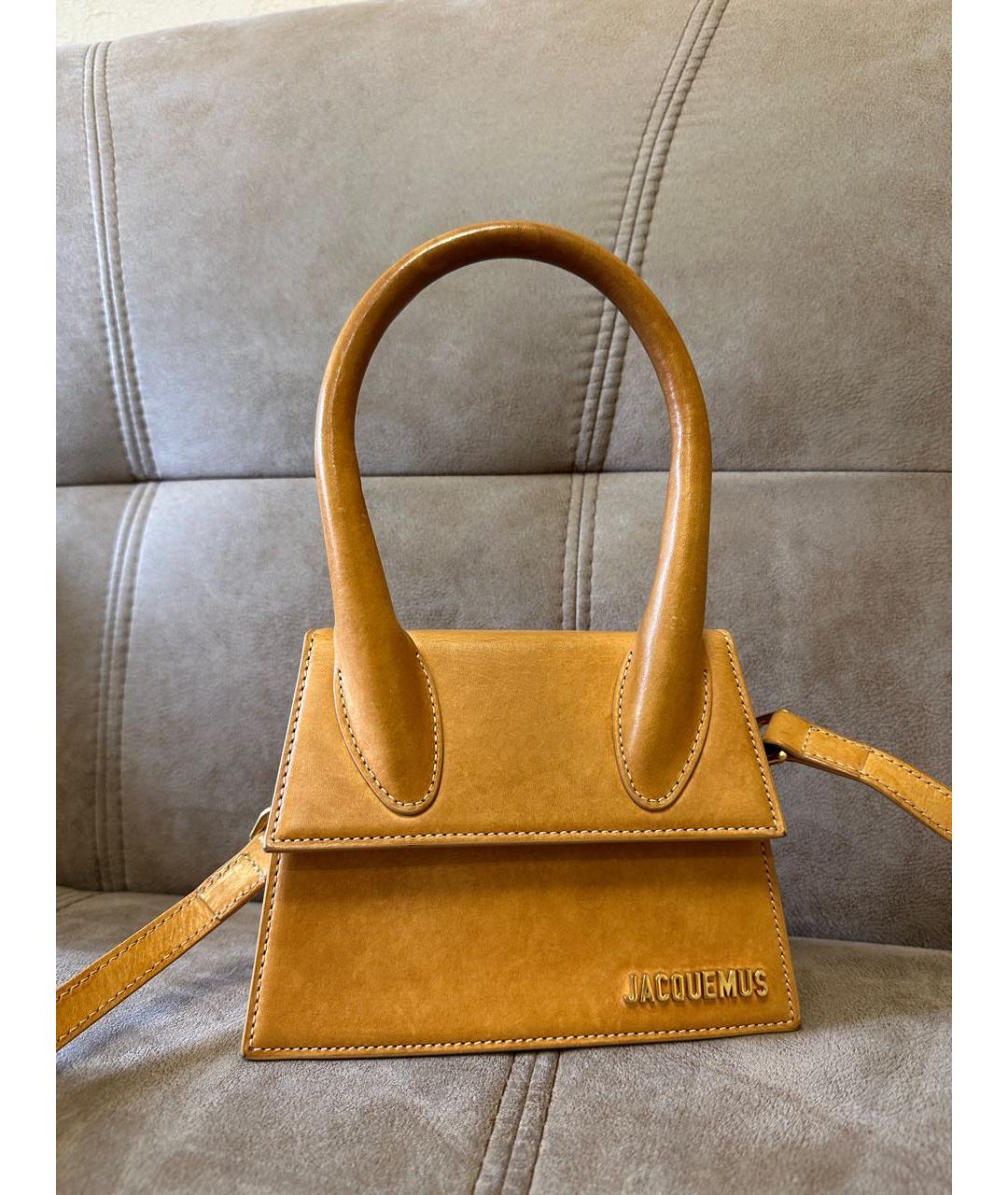 JACQUEMUS Коричневая кожаная сумка с короткими ручками, фото 9
