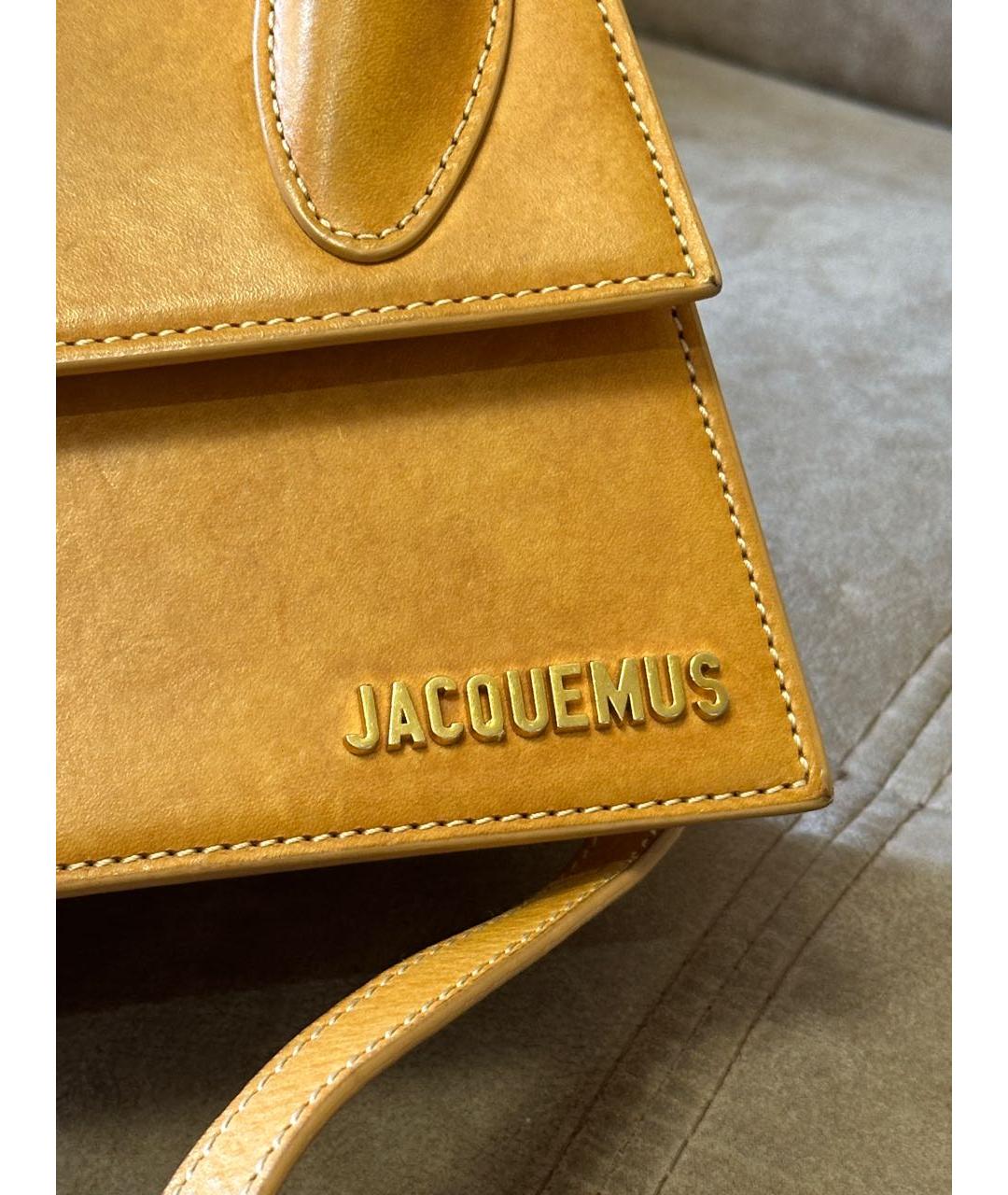 JACQUEMUS Коричневая кожаная сумка с короткими ручками, фото 4