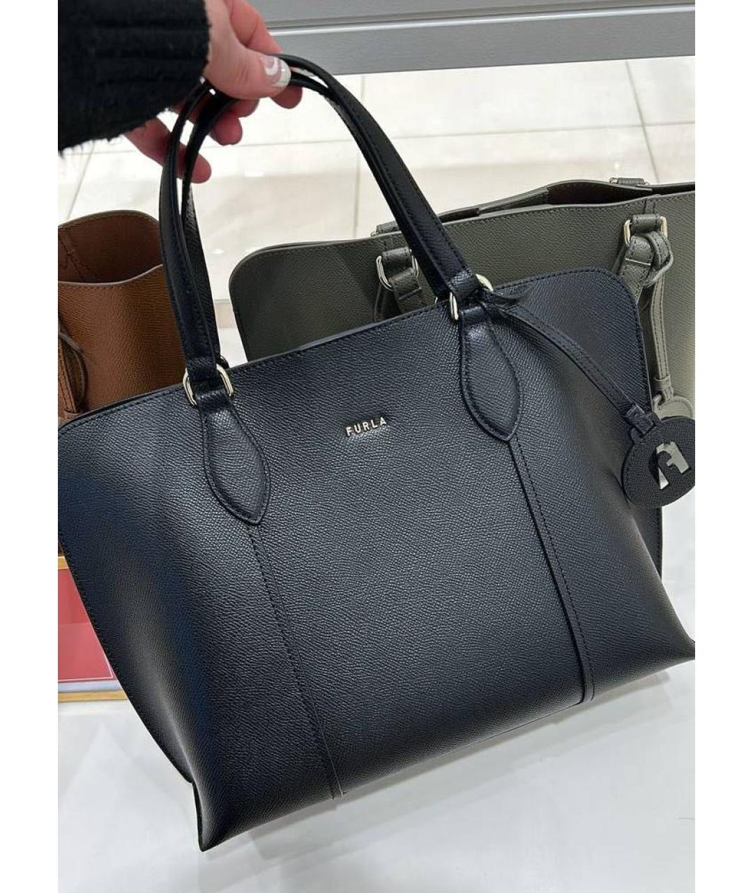 FURLA Черная кожаная сумка с короткими ручками, фото 4