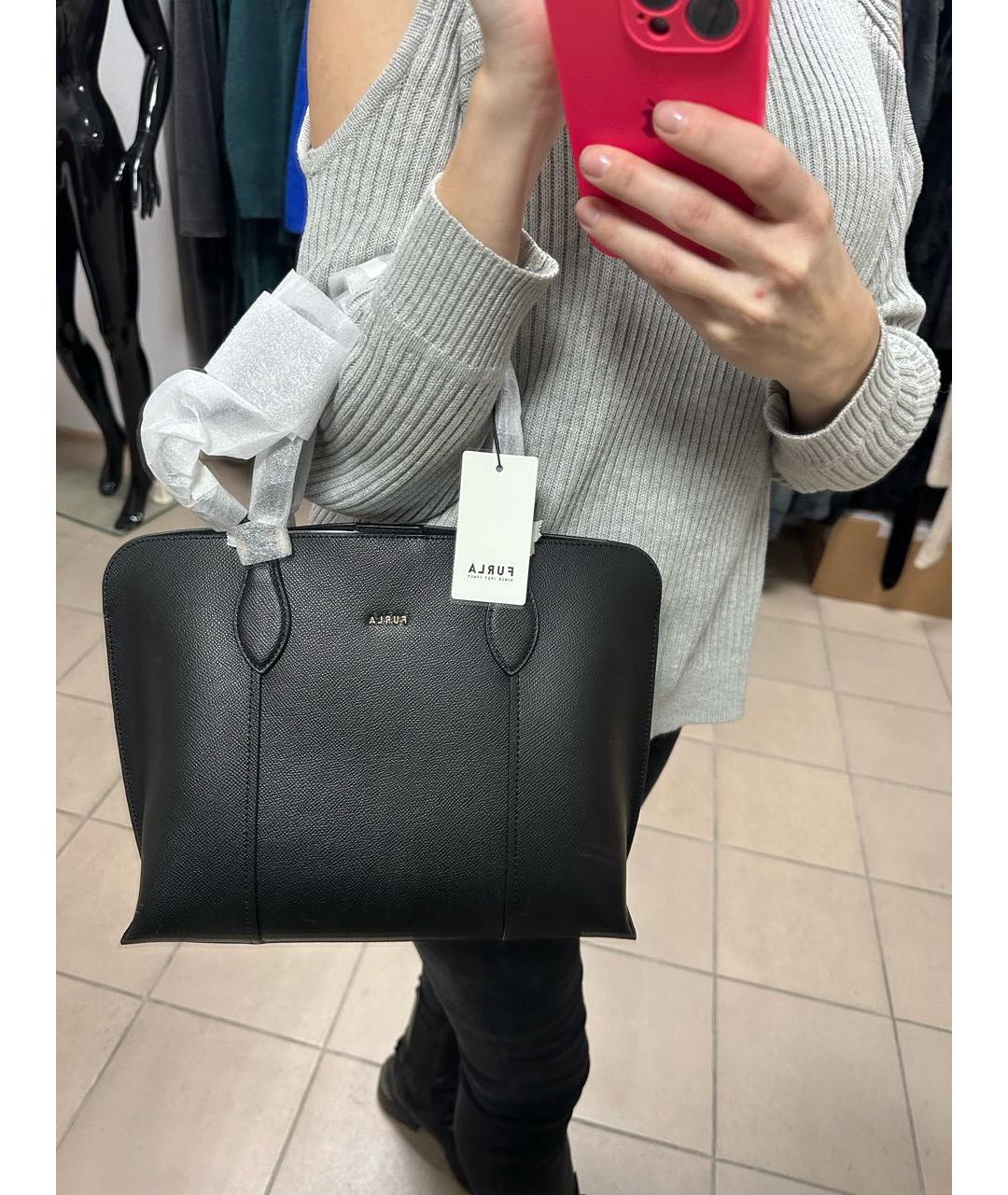FURLA Черная кожаная сумка с короткими ручками, фото 3