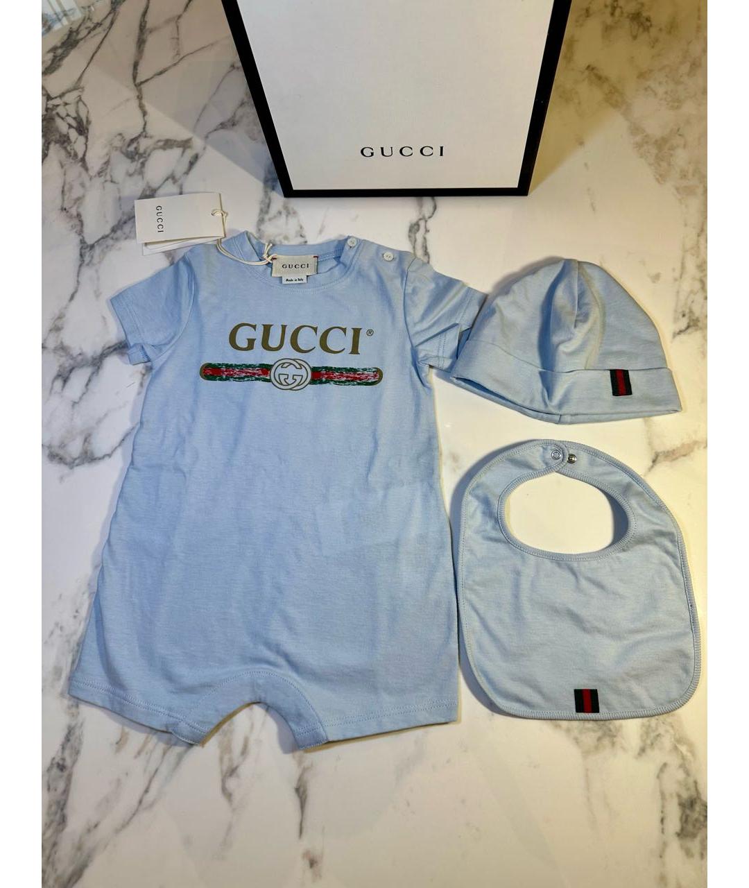 GUCCI KIDS Голубой хлопковый боди / песочник, фото 3
