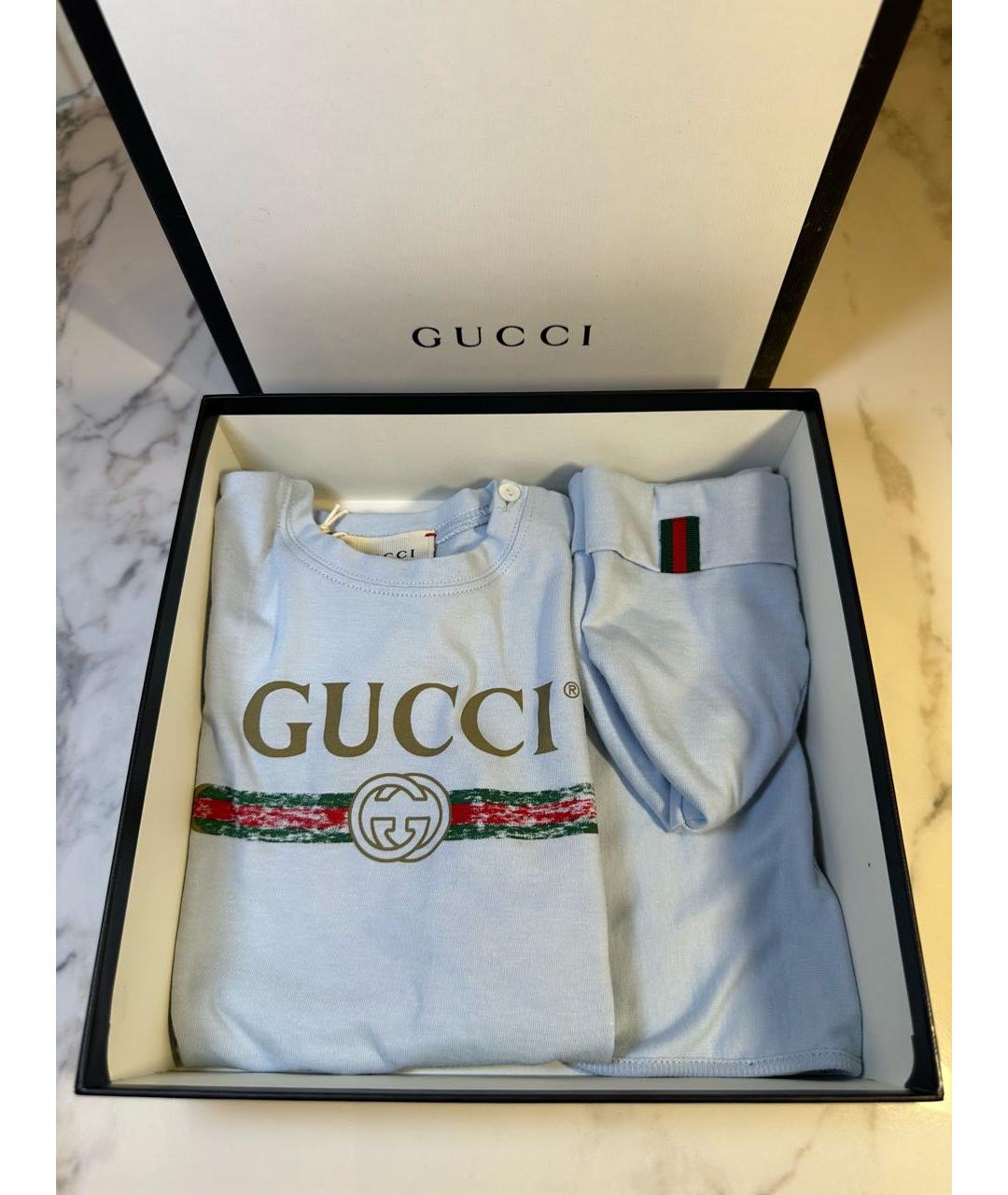 GUCCI KIDS Голубой хлопковый боди / песочник, фото 5