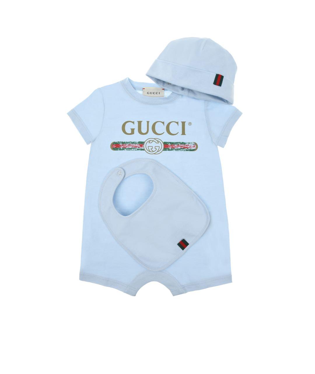 GUCCI KIDS Голубой хлопковый боди / песочник, фото 2