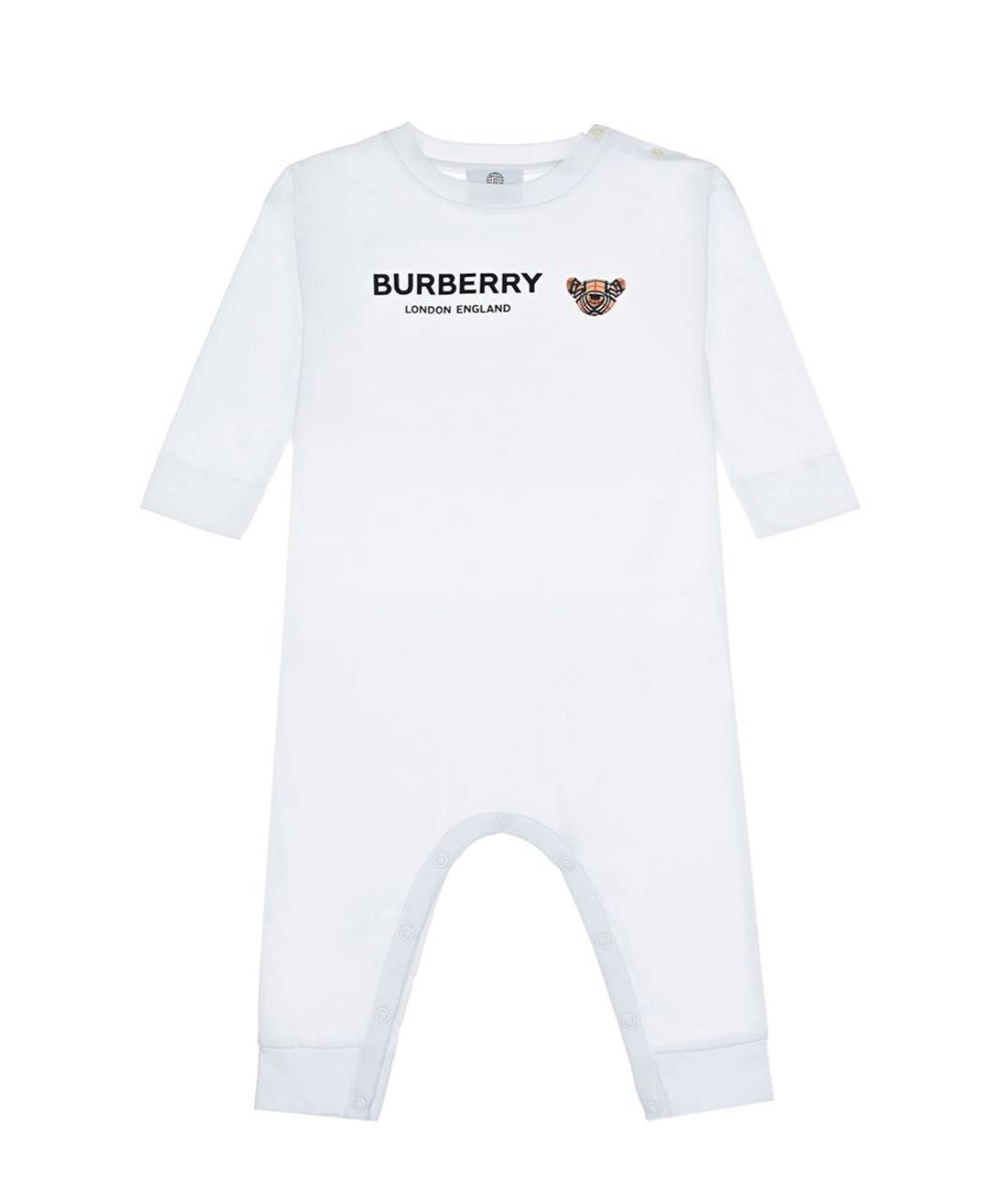 BURBERRY KIDS Белый хлопковый боди / песочник, фото 1