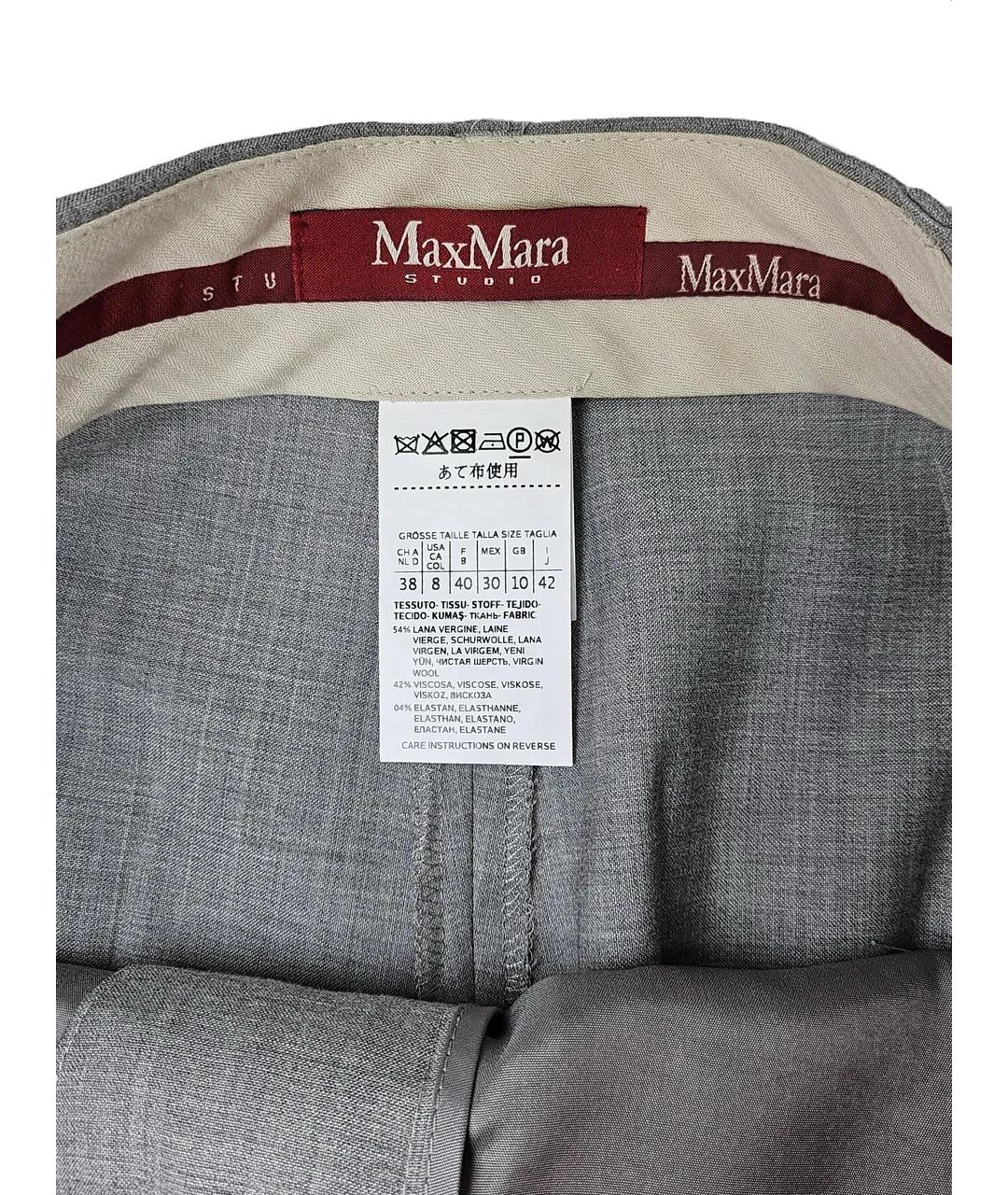 MAX MARA STUDIO Серые шерстяные прямые брюки, фото 4