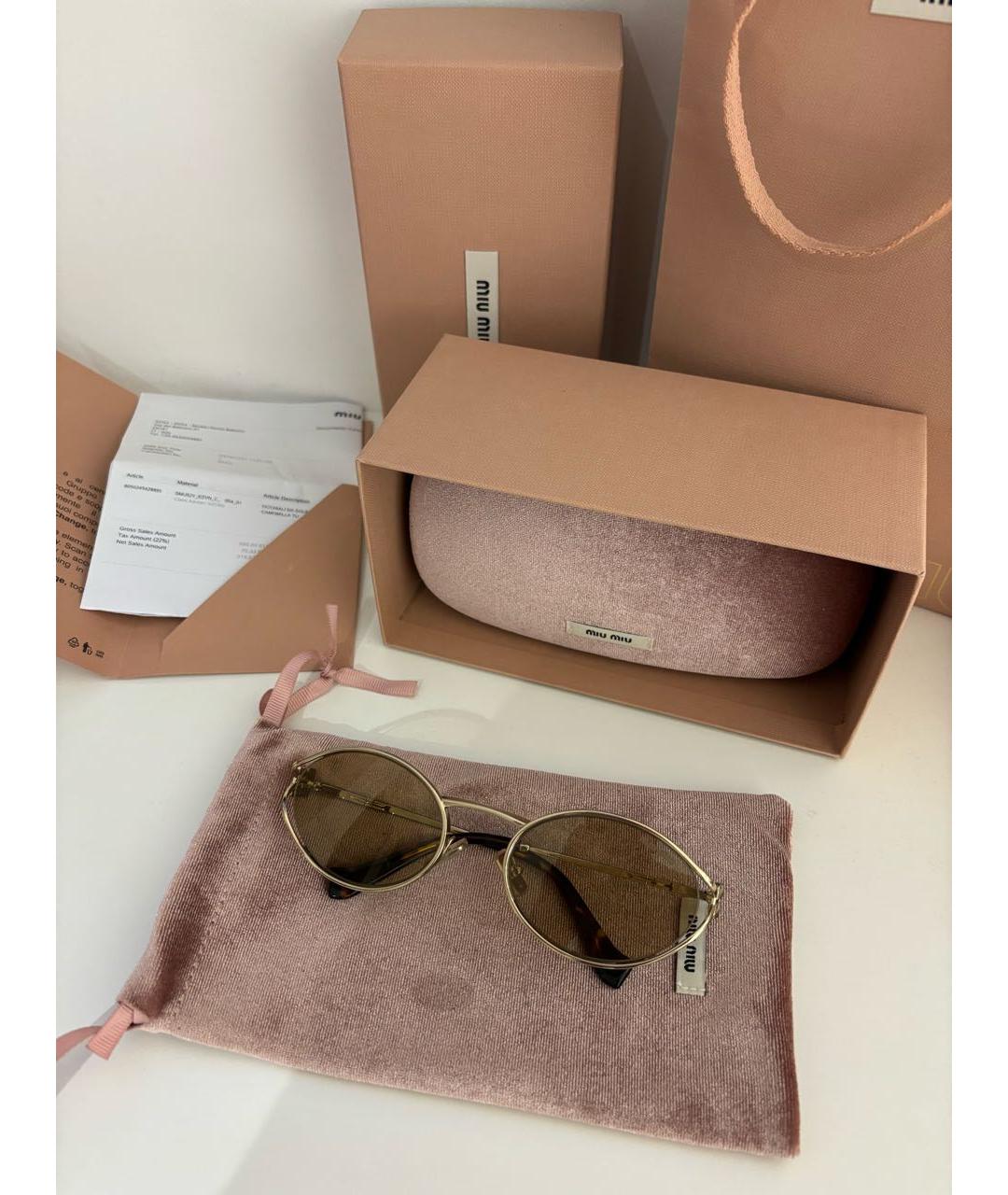 MIU MIU Золотые металлические солнцезащитные очки, фото 5