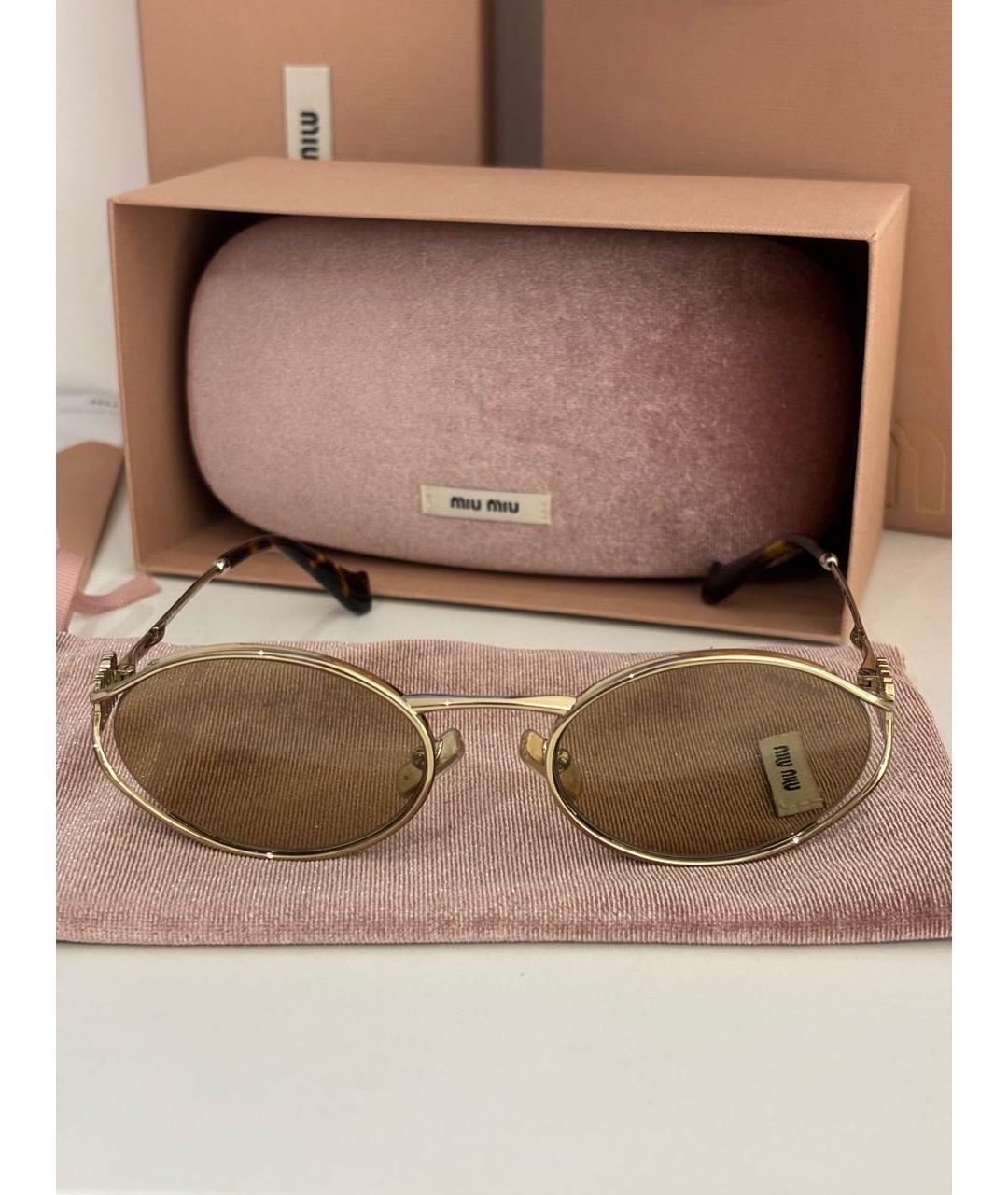 MIU MIU Золотые металлические солнцезащитные очки, фото 2