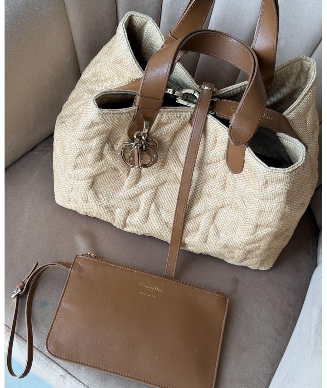 CHRISTIAN DIOR Коричневая кожаная сумка тоут, фото 3