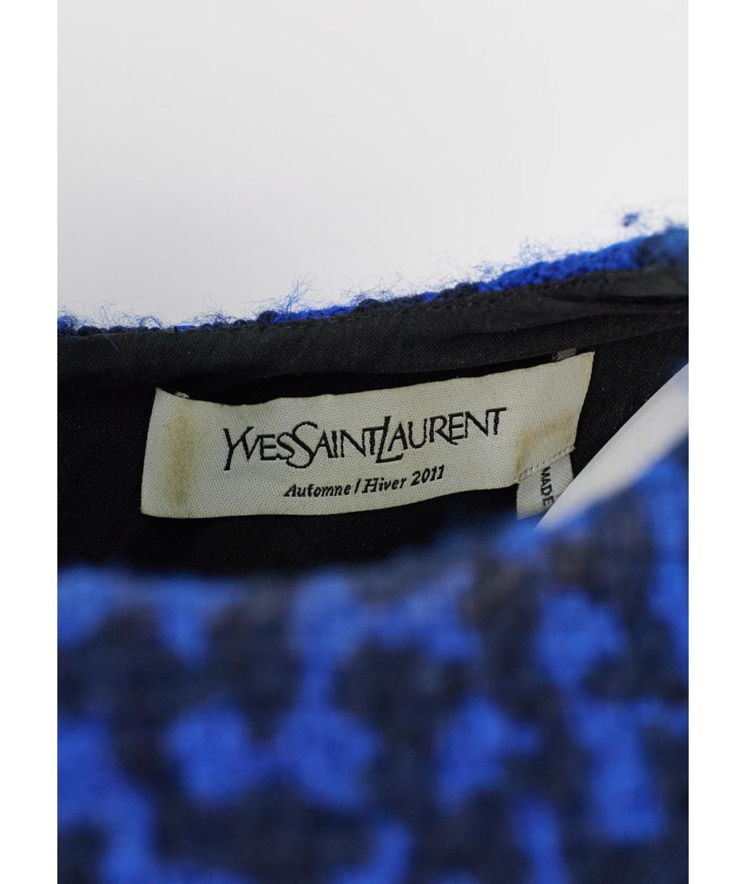 SAINT LAURENT Синее шерстяное повседневное платье, фото 5