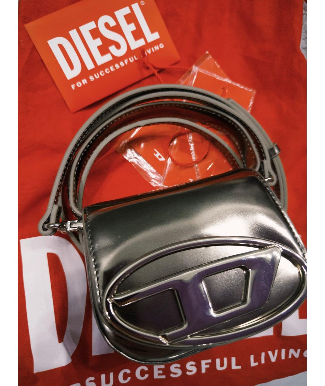 DIESEL Золотая кожаная сумка с короткими ручками, фото 2