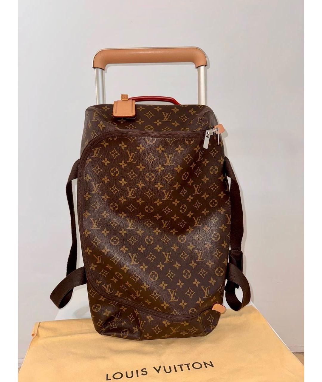 LOUIS VUITTON Коричневый кожаный чемодан, фото 9