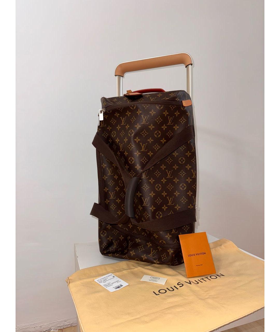 LOUIS VUITTON Коричневый кожаный чемодан, фото 7