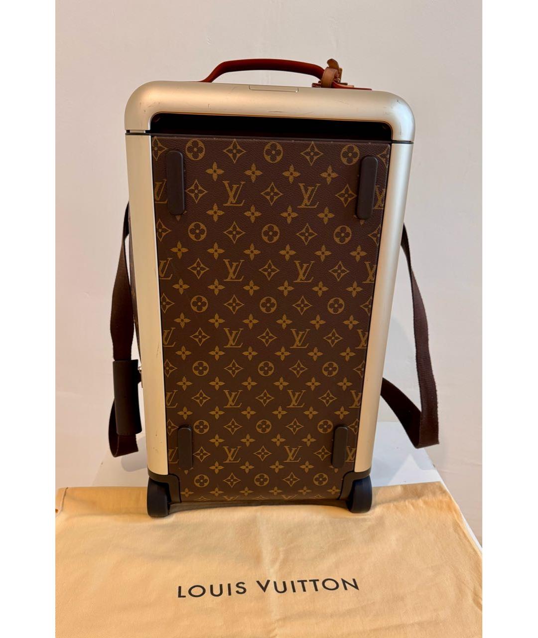 LOUIS VUITTON Коричневый кожаный чемодан, фото 3