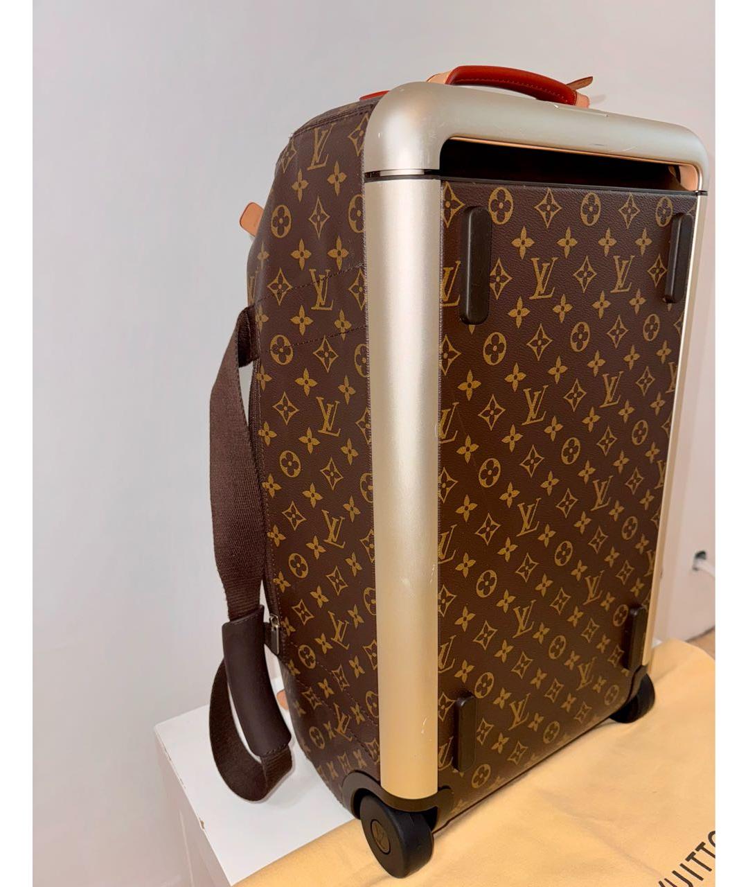 LOUIS VUITTON Коричневый кожаный чемодан, фото 6