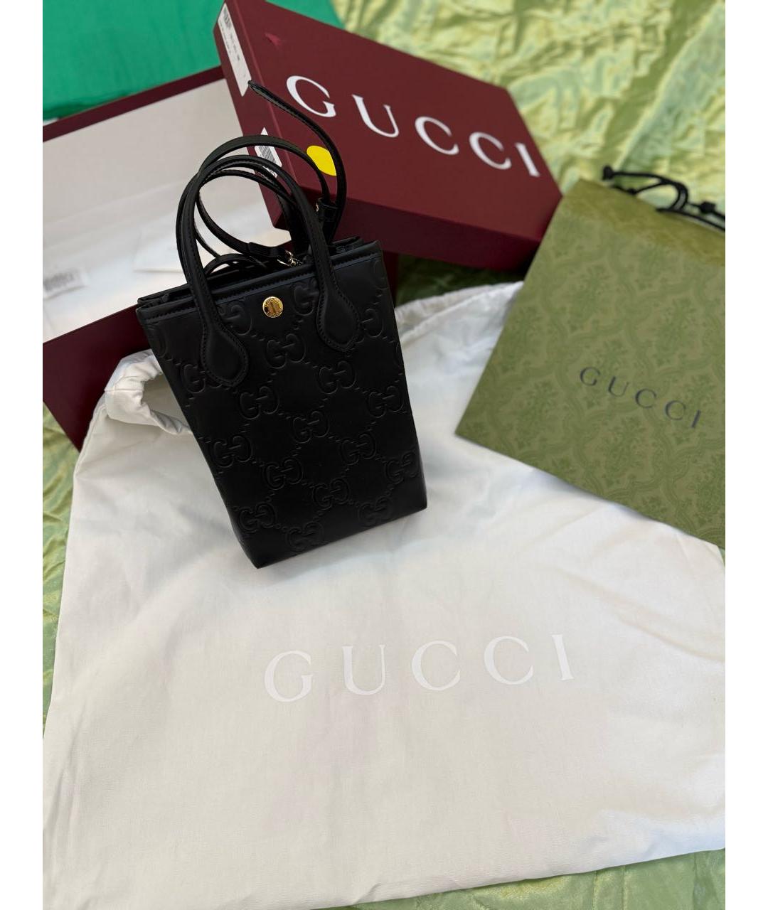 GUCCI Черная кожаная сумка через плечо, фото 5