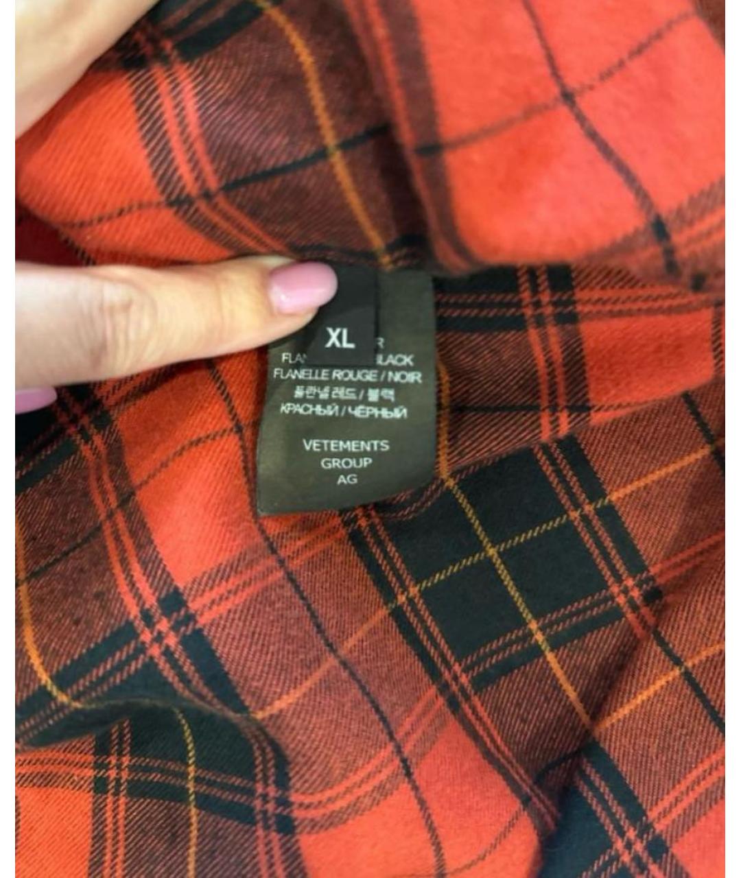 VETEMENTS Красная хлопковая кэжуал рубашка, фото 5