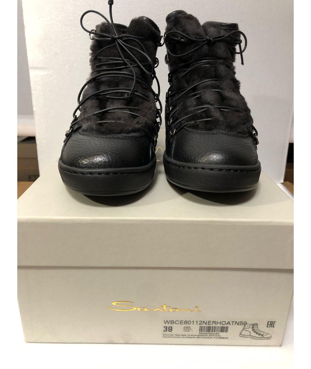 SANTONI Черные кожаные ботинки, фото 5