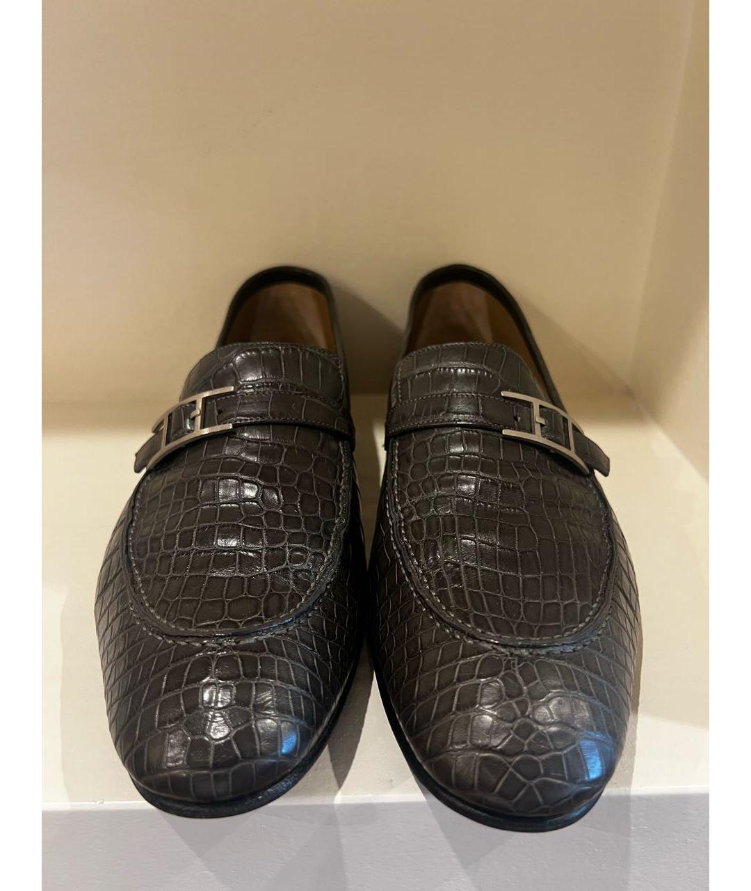 HERMES Антрацитовые лоферы из экзотической кожи, фото 2
