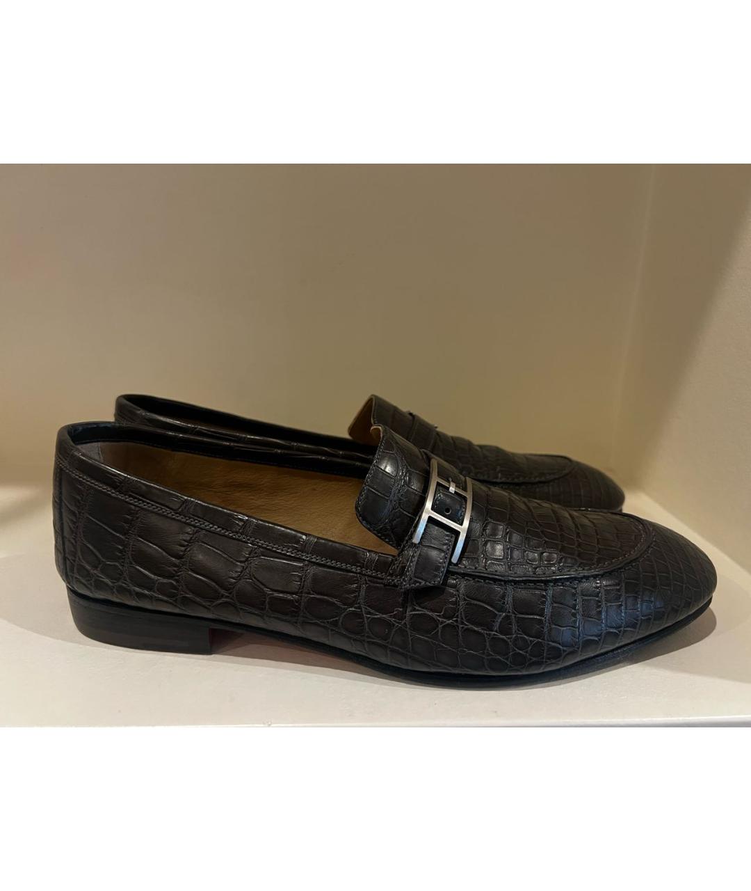 HERMES Антрацитовые лоферы из экзотической кожи, фото 4