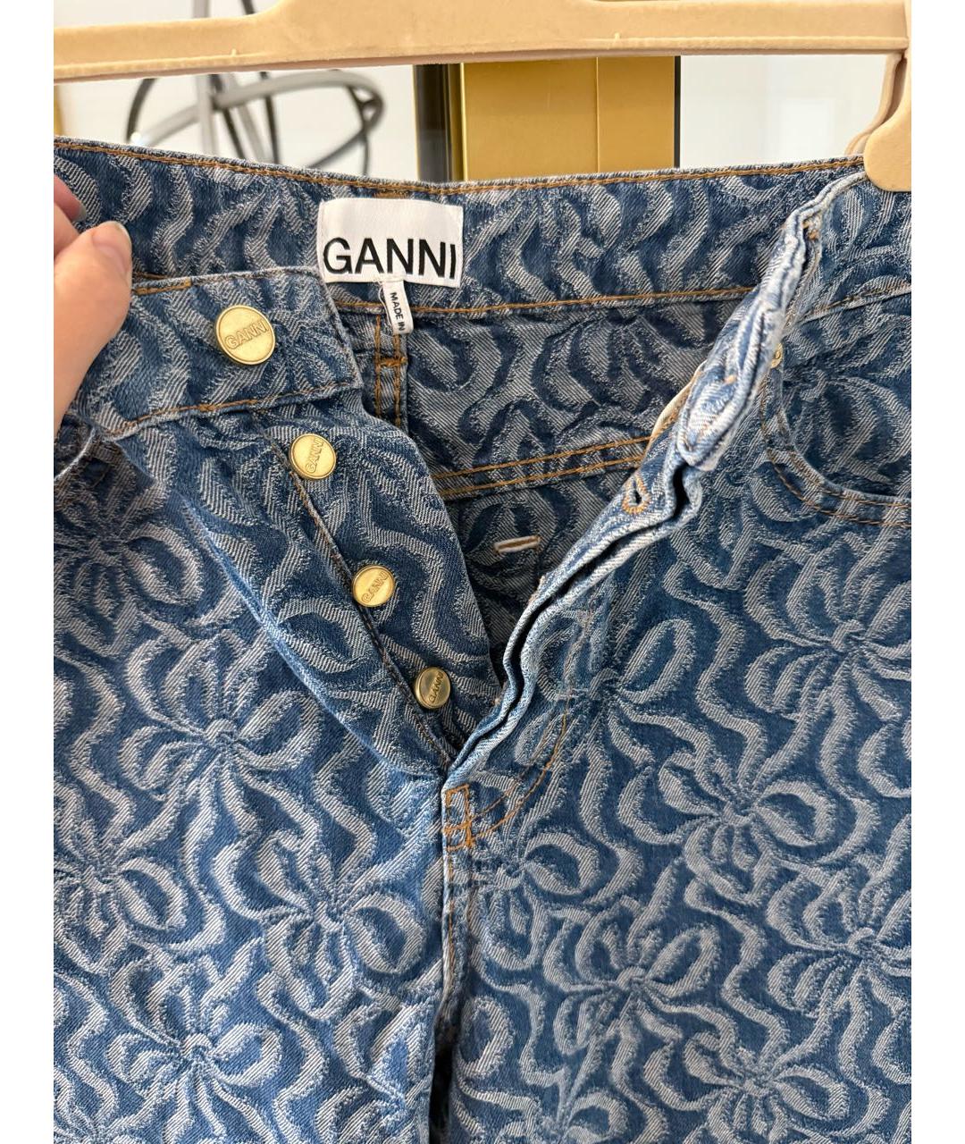 GANNI Голубые хлопковые прямые джинсы, фото 5