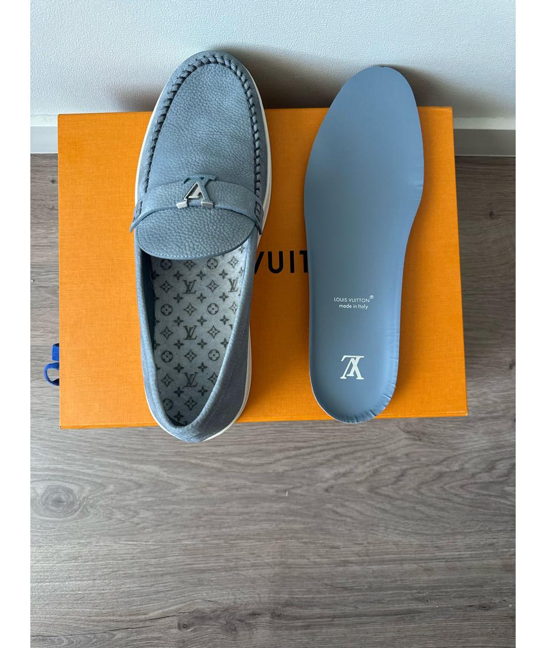 LOUIS VUITTON Голубые кожаные лоферы, фото 6