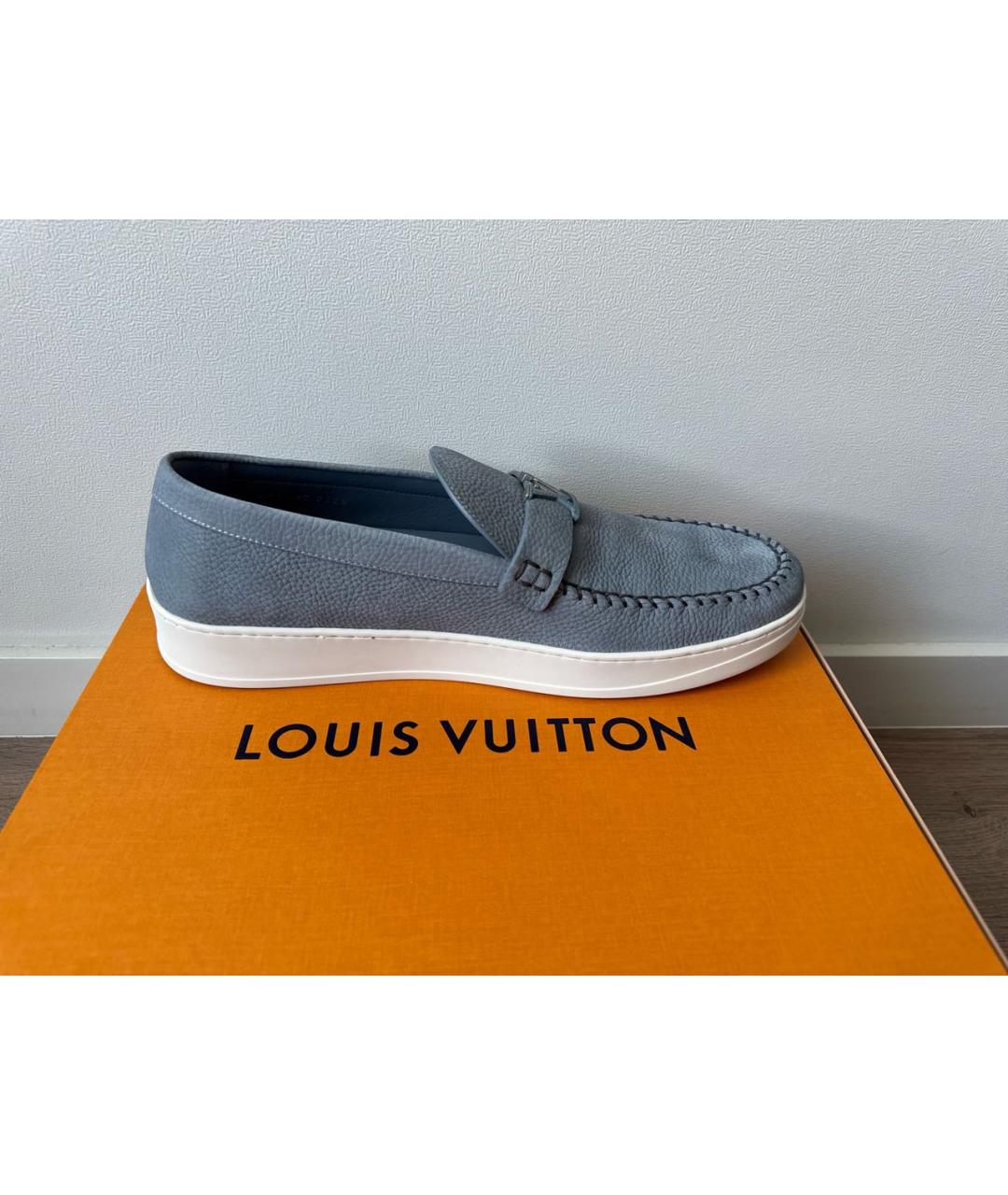 LOUIS VUITTON Голубые кожаные лоферы, фото 7
