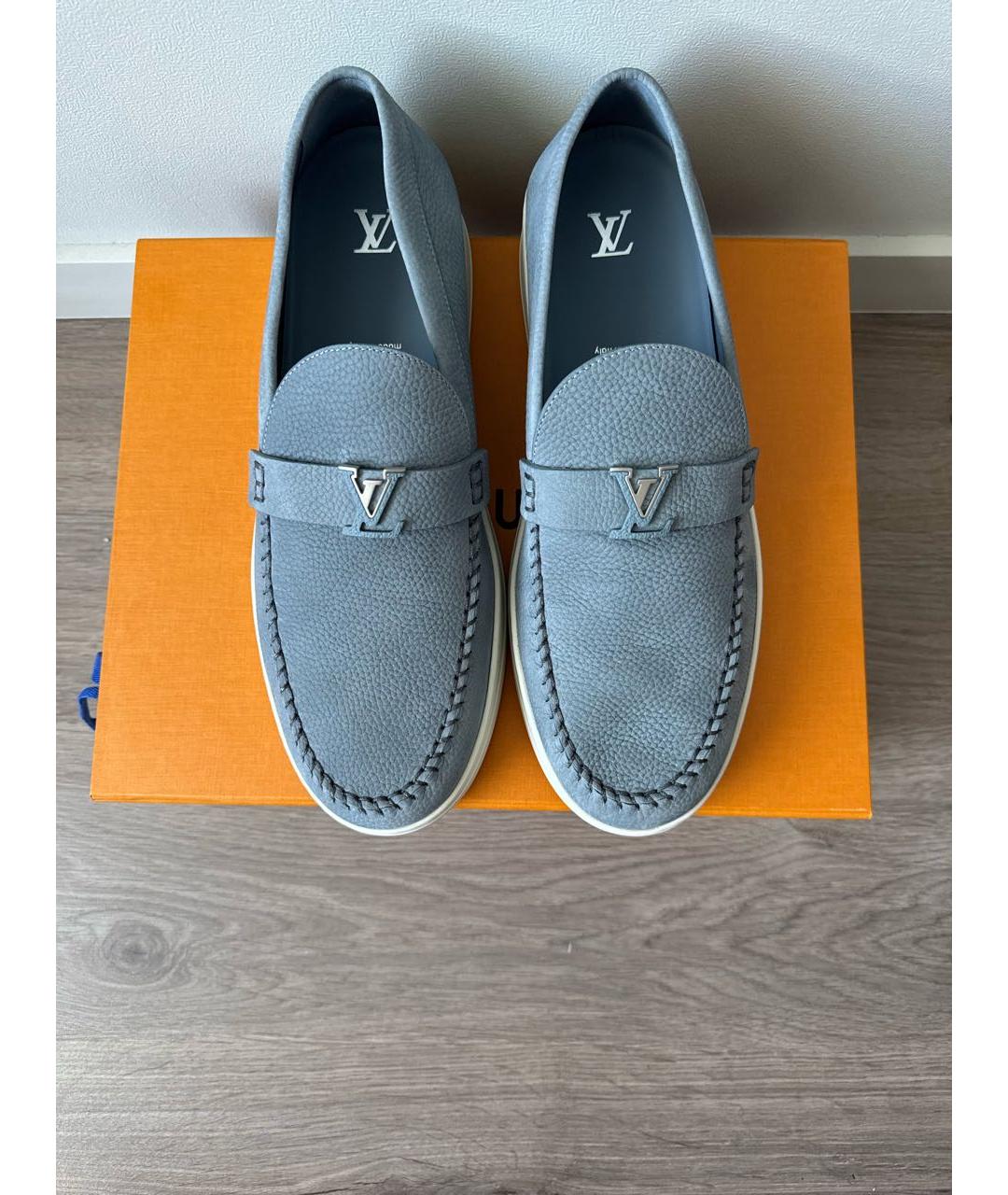 LOUIS VUITTON Голубые кожаные лоферы, фото 3