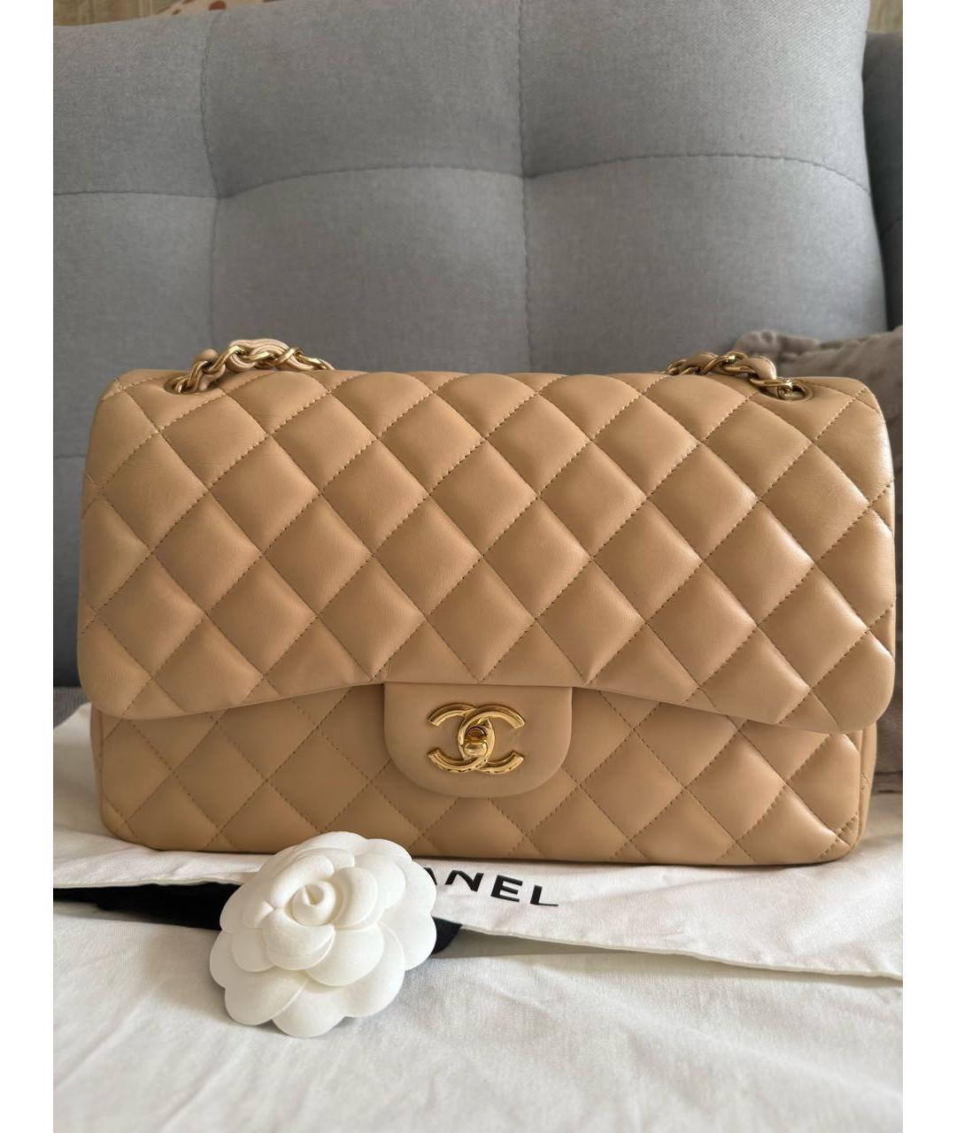 CHANEL Бежевая кожаная сумка через плечо, фото 9