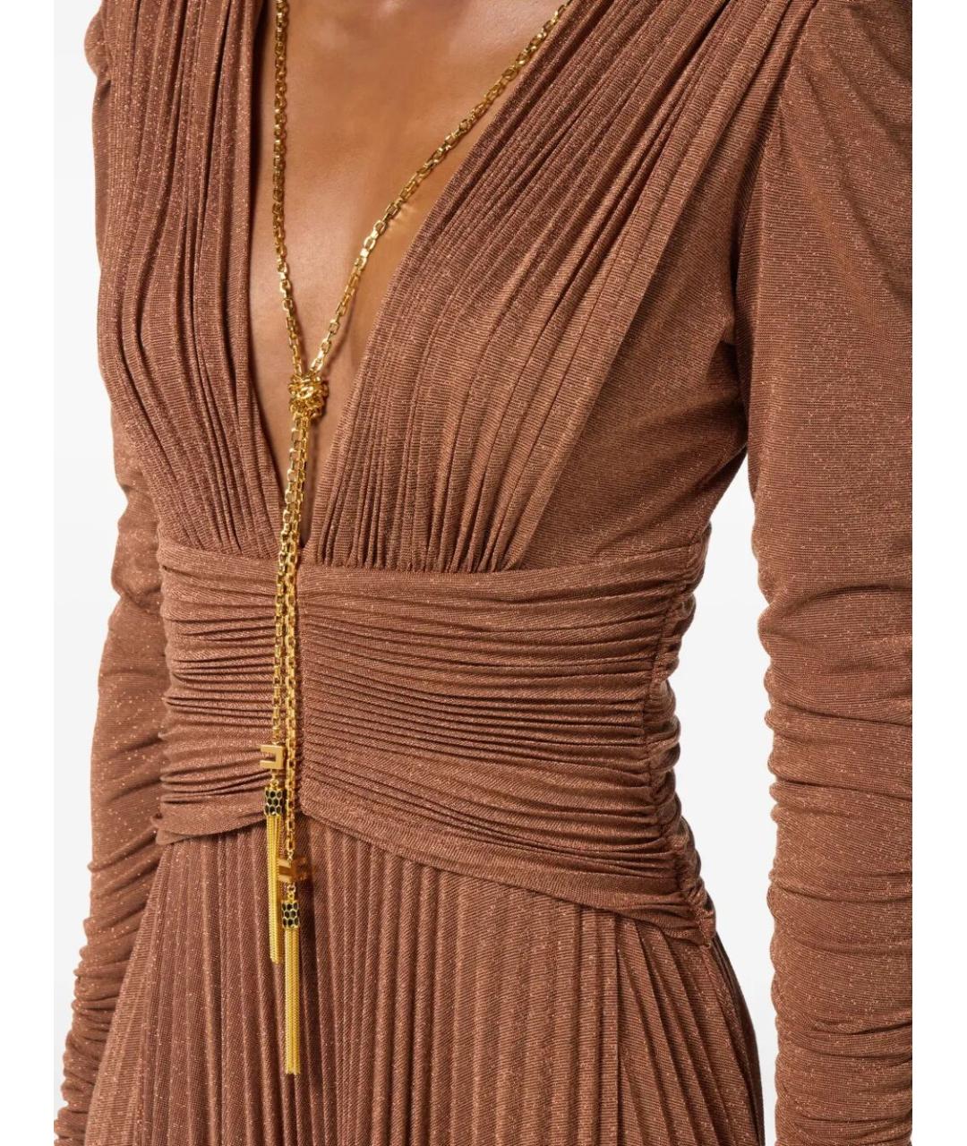 ELISABETTA FRANCHI Коричневое полиэстеровое платье, фото 4