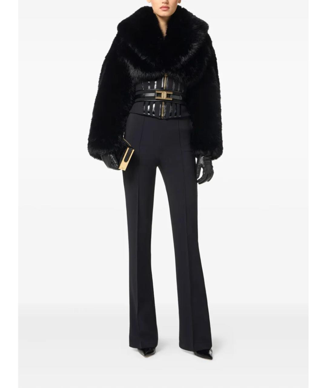 ELISABETTA FRANCHI Черные полиэстеровые прямые брюки, фото 2