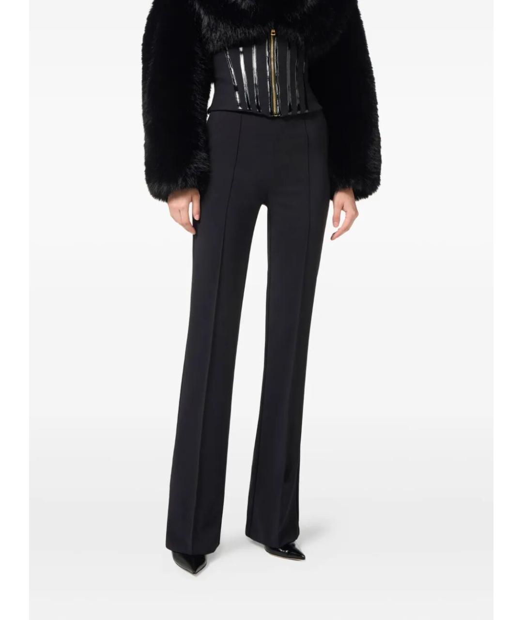 ELISABETTA FRANCHI Черные полиэстеровые прямые брюки, фото 4
