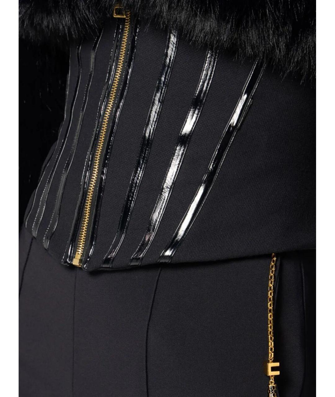 ELISABETTA FRANCHI Черные полиэстеровые прямые брюки, фото 5