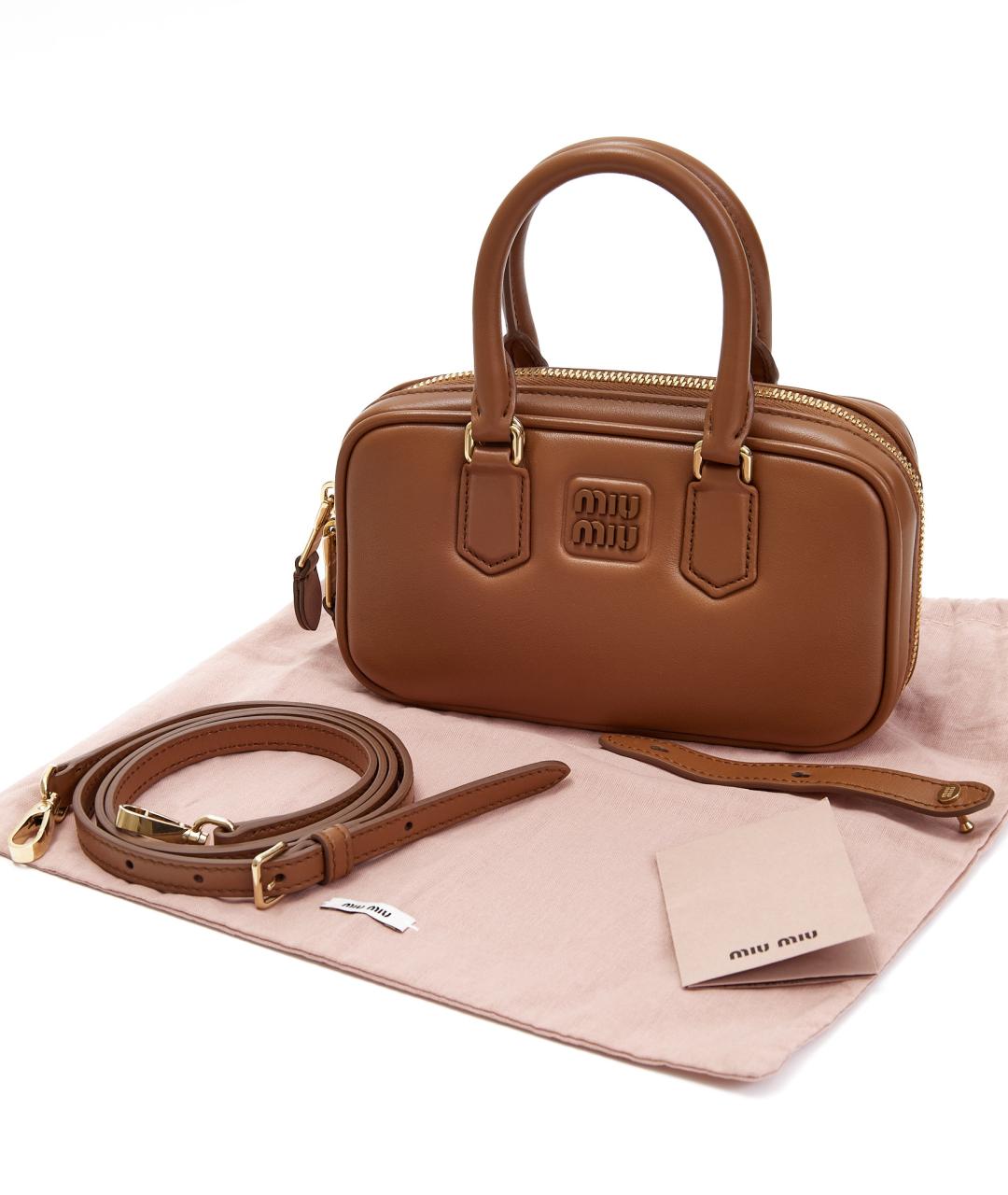 MIU MIU Коричневая кожаная сумка с короткими ручками, фото 5