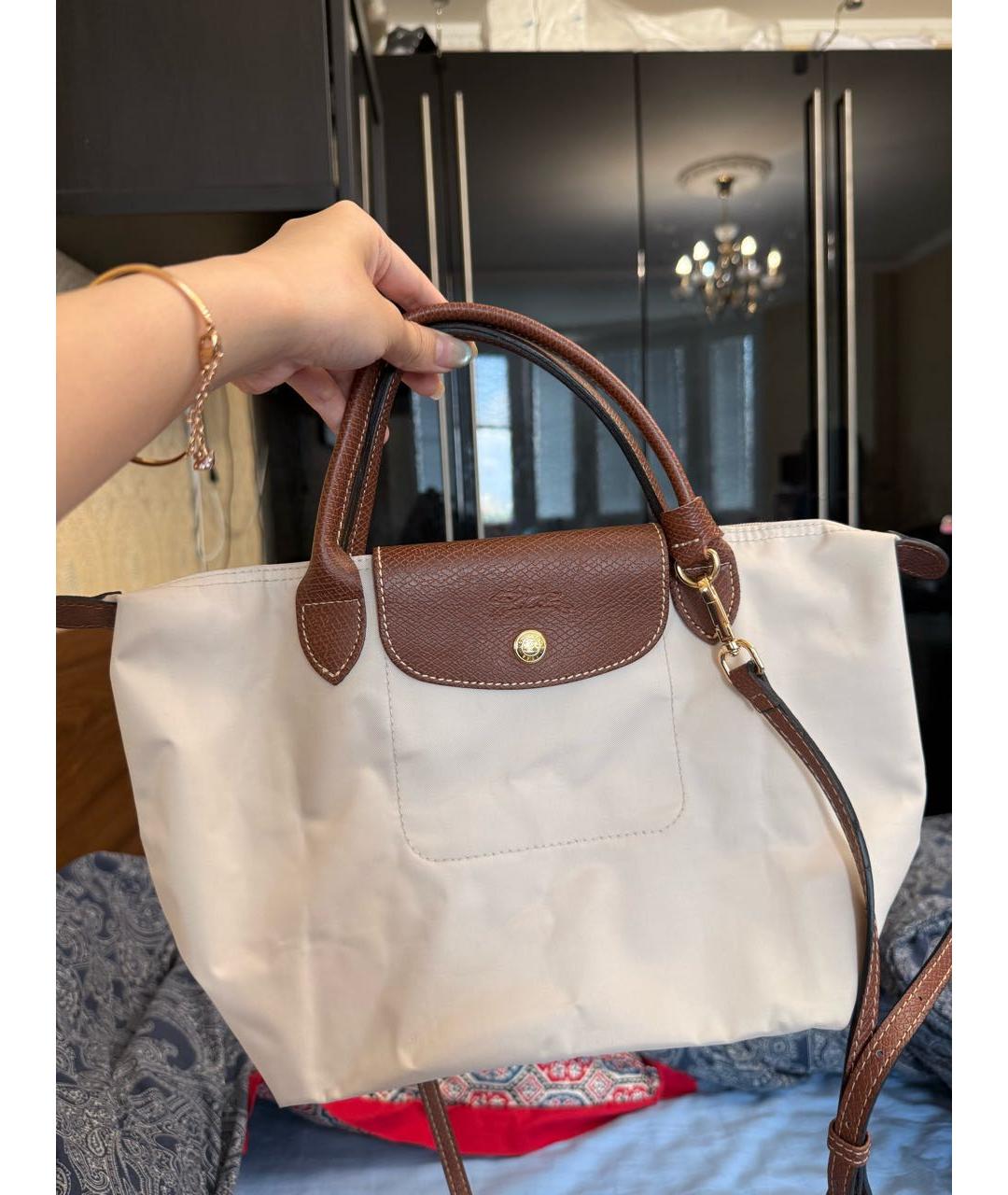 LONGCHAMP Бежевая нейлоновая сумка с короткими ручками, фото 2