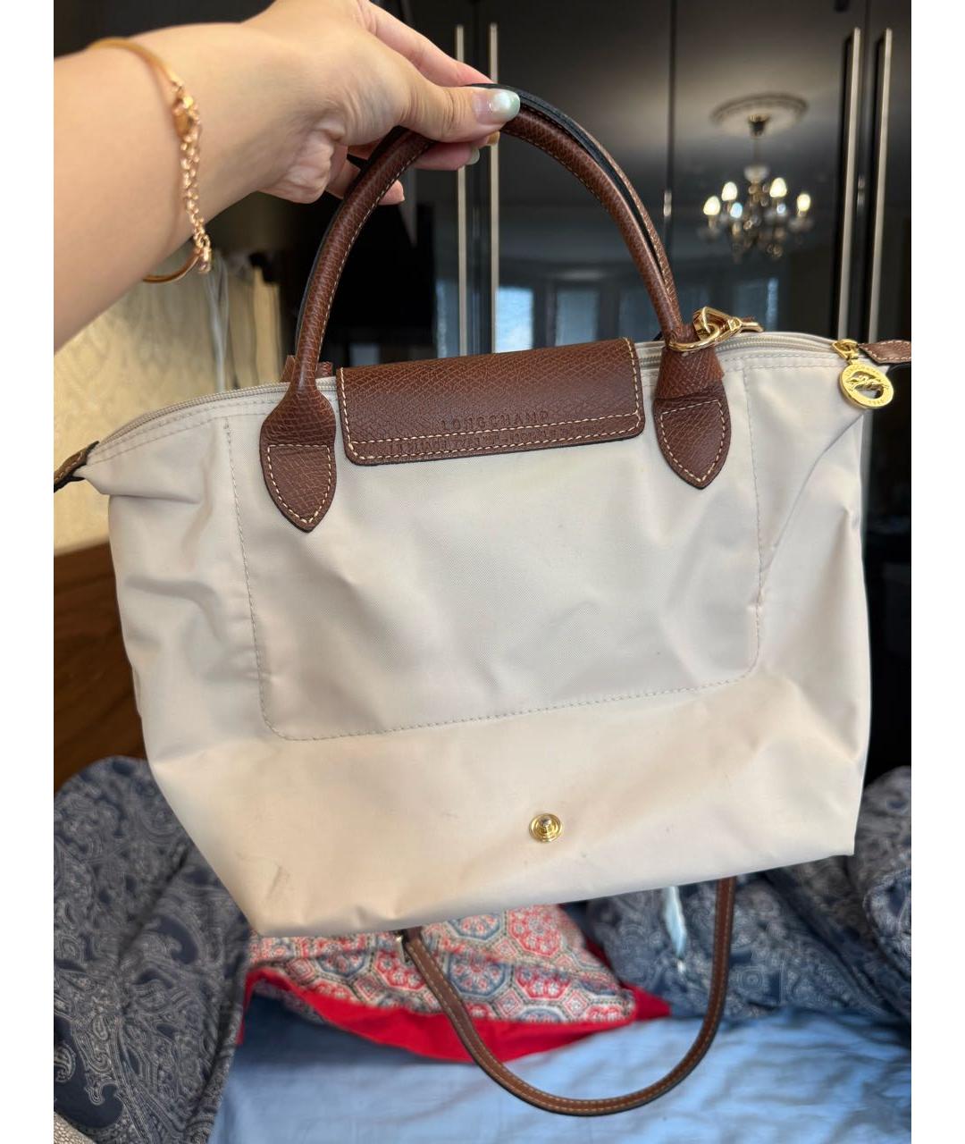 LONGCHAMP Бежевая нейлоновая сумка с короткими ручками, фото 3