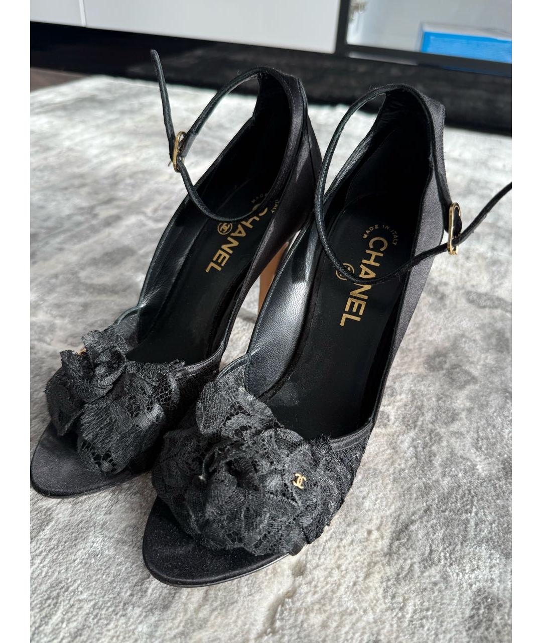 CHANEL Черные текстильные босоножки, фото 3