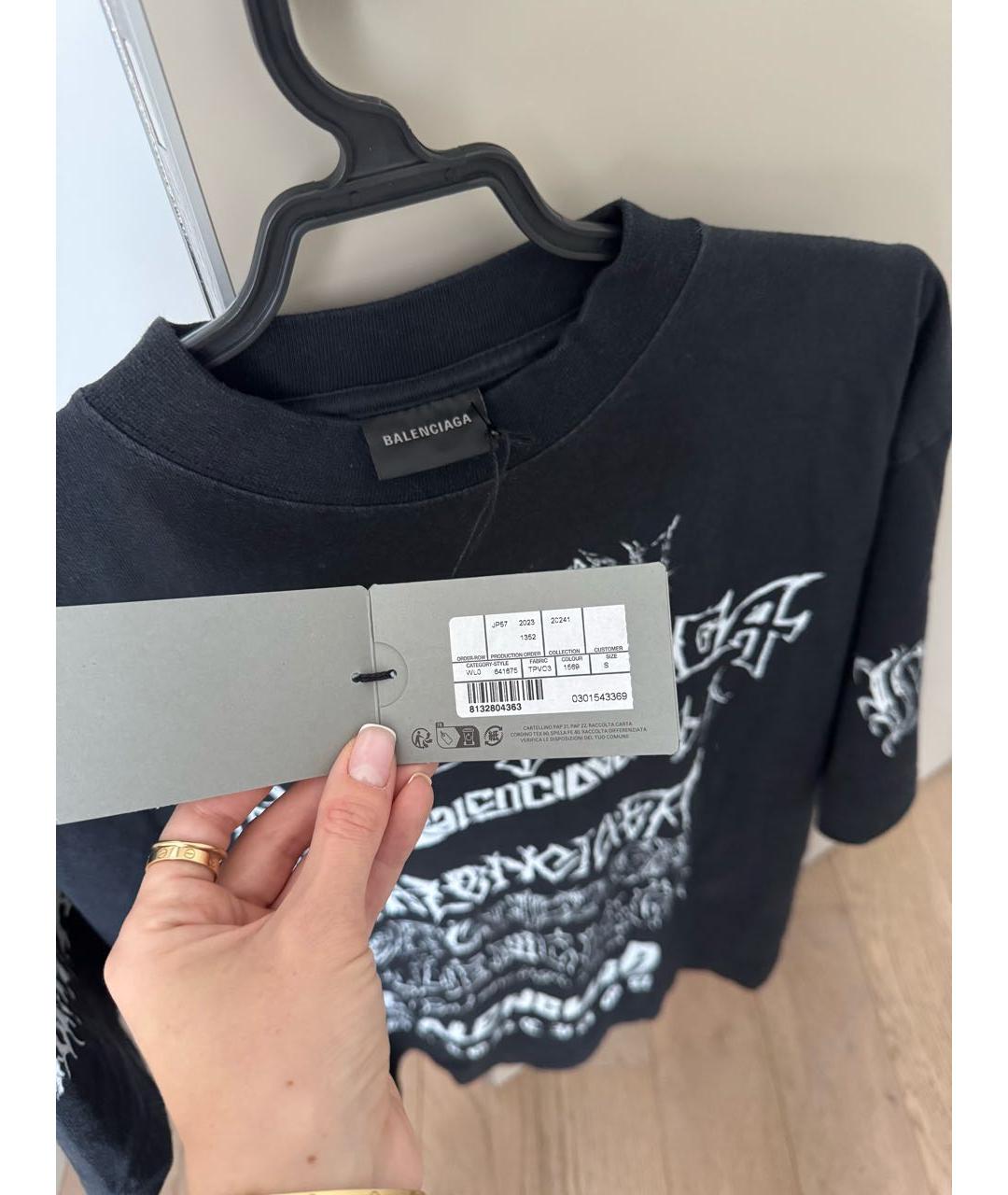 BALENCIAGA Черная хлопко-полиэстеровая футболка, фото 4