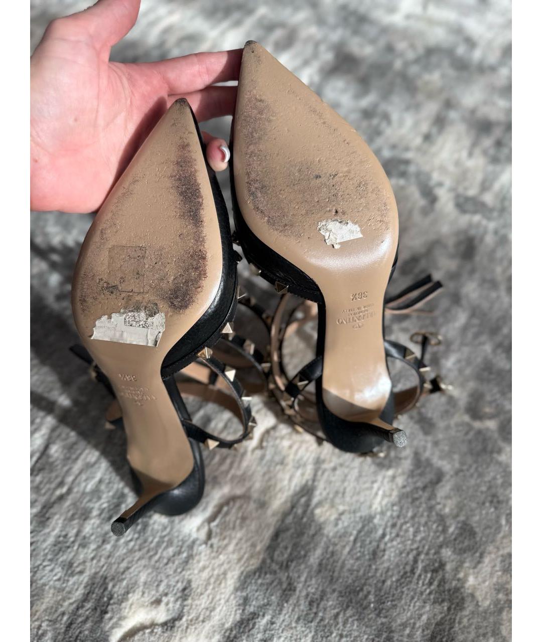 VALENTINO Черные кожаные лодочки на низком каблуке, фото 6