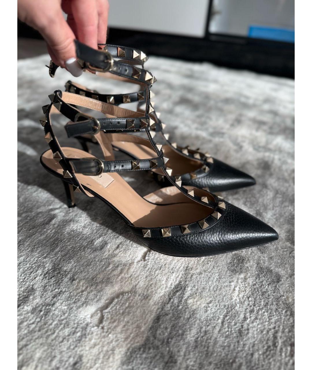 VALENTINO Черные кожаные лодочки на низком каблуке, фото 8